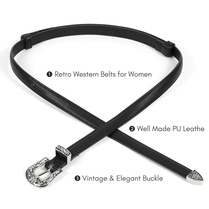SUOSDEY Western Skinny Leather Belts for Women Adjustable Thin Waist Belt for Dresses with Vintage Buckle - Image 5